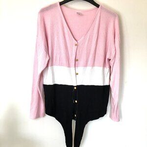 No boundaries   sweater V neck front tie button closure, XL, Pink, White, Black